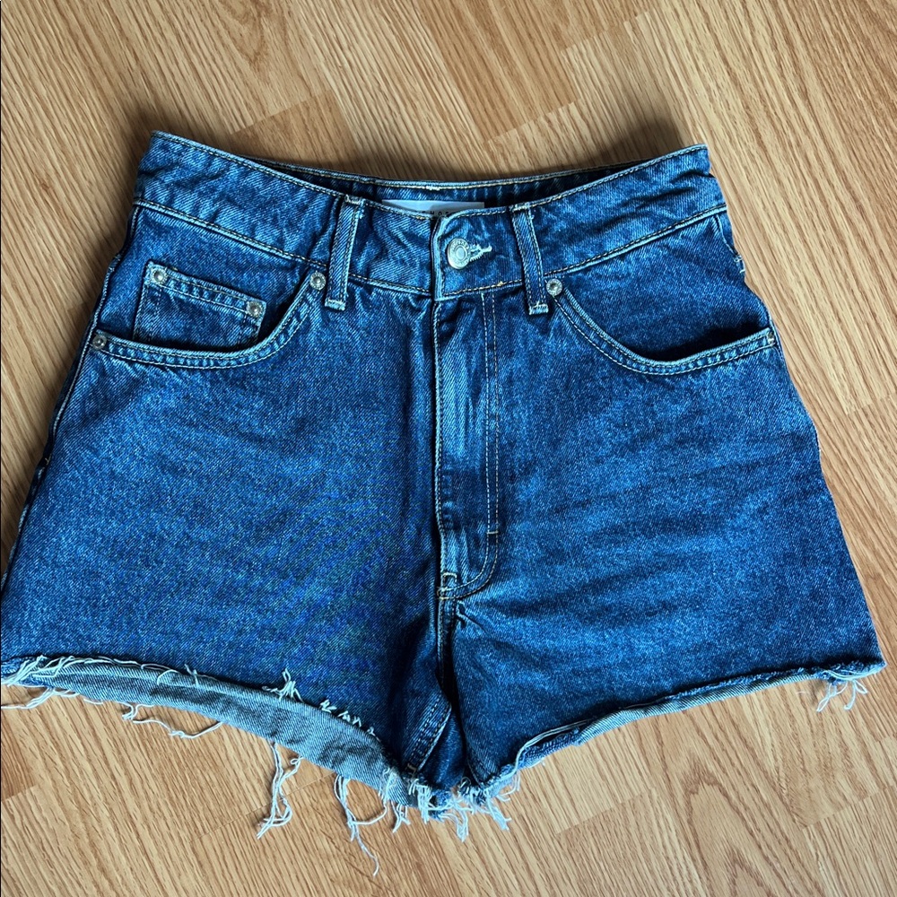 Topshop Dark Blue High-Rise Denim Cutoff Shorts